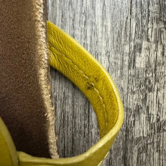 Tory Burch Miller Cloud Leather Sandals Cork Thong Lemon Lime Yellow Sz 10 - Picture 8 of 9